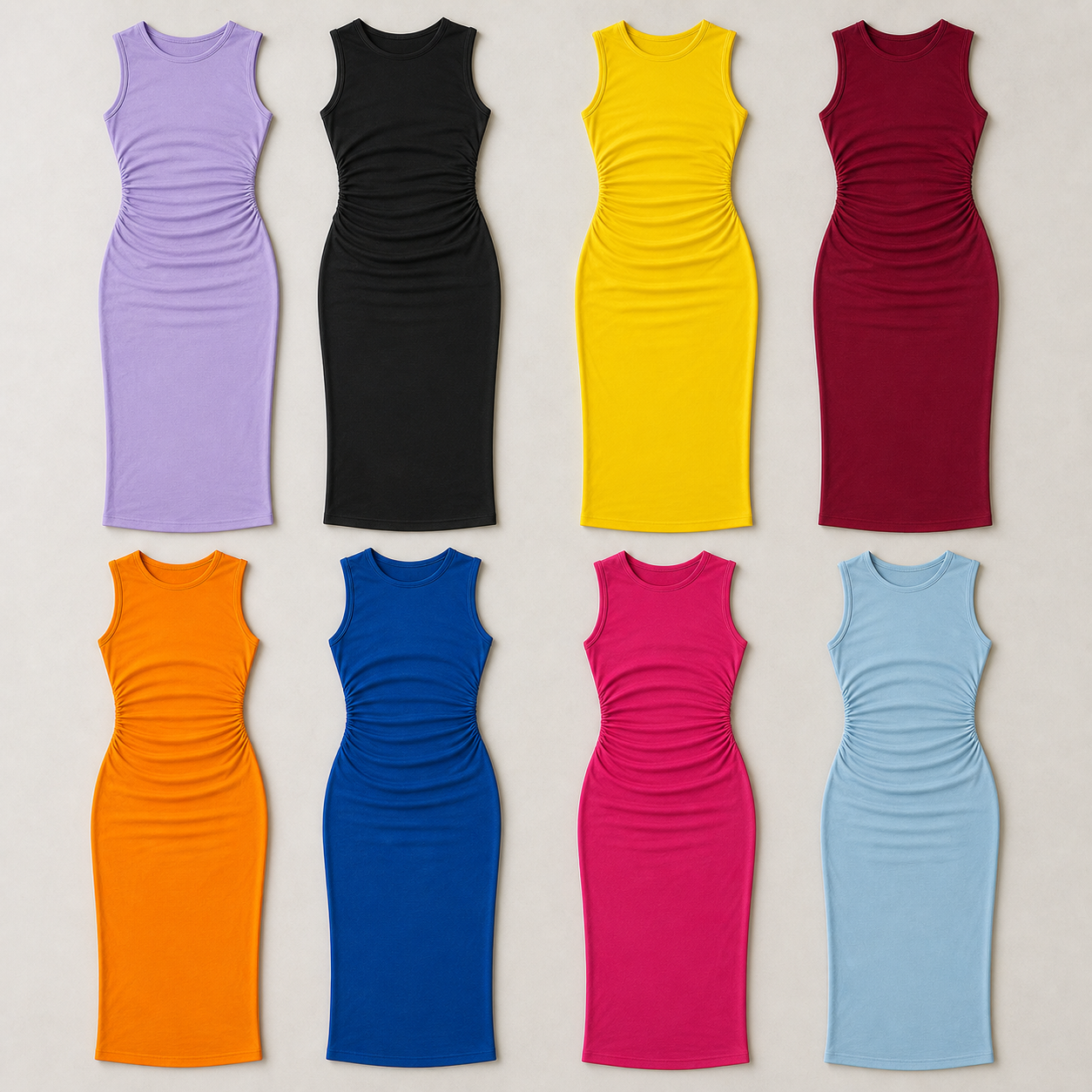 Women's Sleeveless Ruched Bodycon Midi Dress - 8 Pack image 4