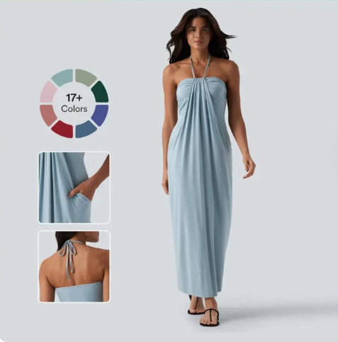 Final Sale🔥Halter Tie Back Maxi Dress with Pockets