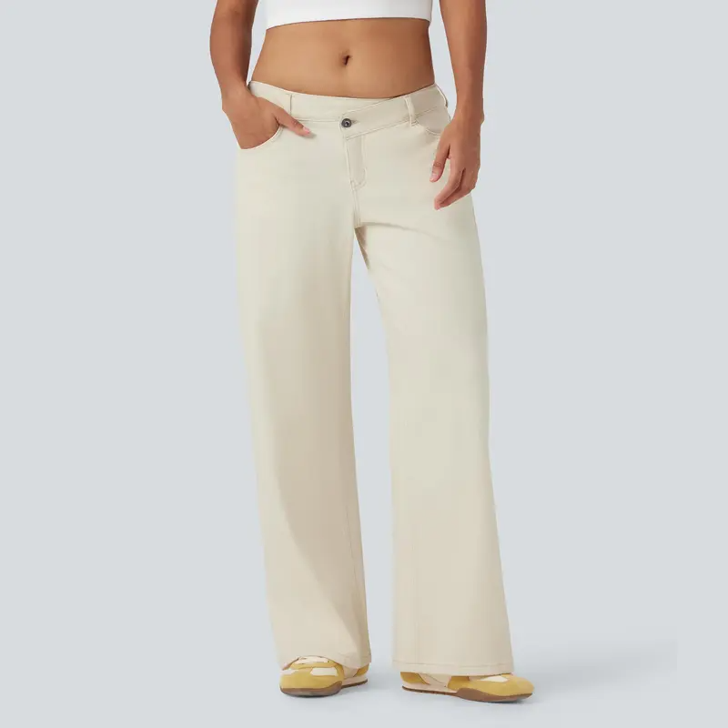 ⏰Warehouse Clearance⚡Women's Asymmetric Low-Rise Wide-Leg Jeans - Stretch Pocket Denim