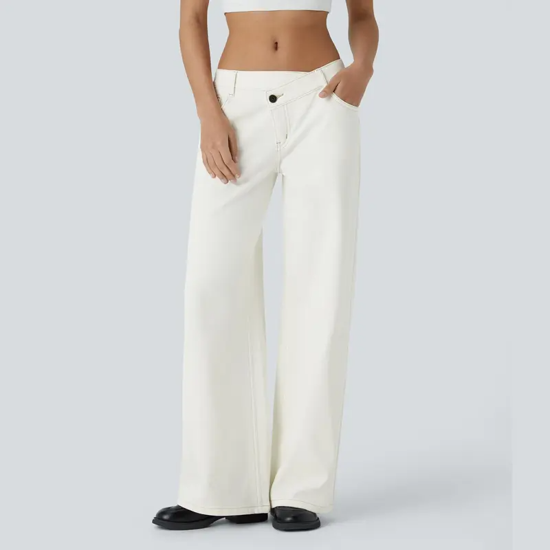 ⏰Warehouse Clearance⚡Women's Asymmetric Low-Rise Wide-Leg Jeans - Stretch Pocket Denim