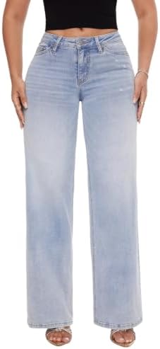 Light blue wide-leg jeans front fit detail