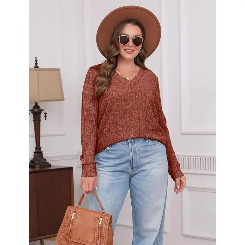 Women's Lightweight V-Neck Knit Tunic Top - Oversized Layering Sweater