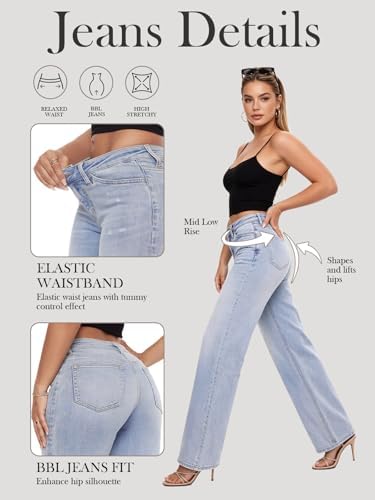 Light blue jeans showing elastic waist and relaxed silhouette details