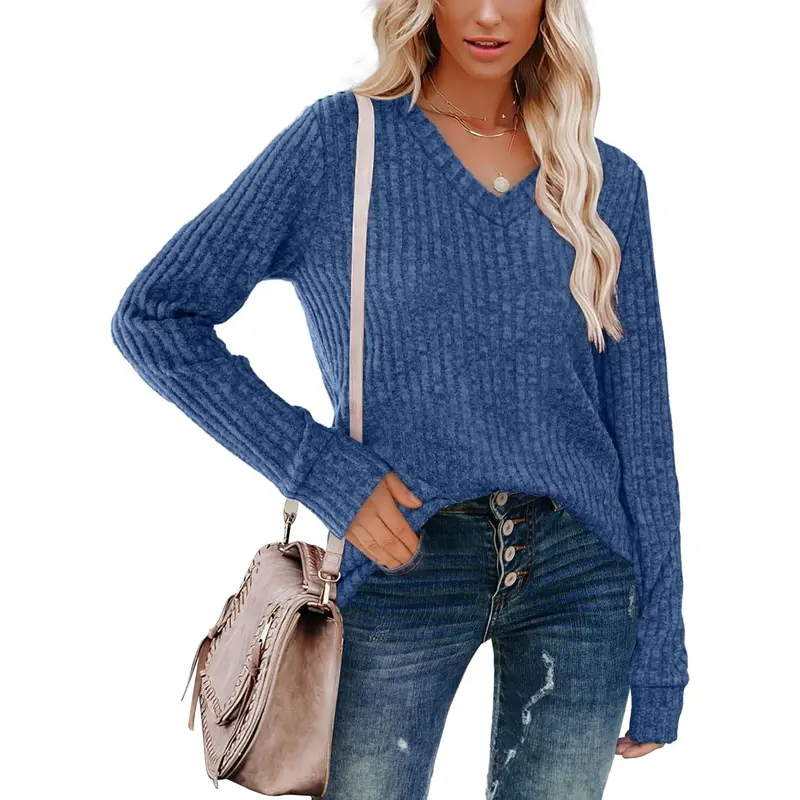 Women's Lightweight V-Neck Knit Tunic Top - Oversized Layering Sweater