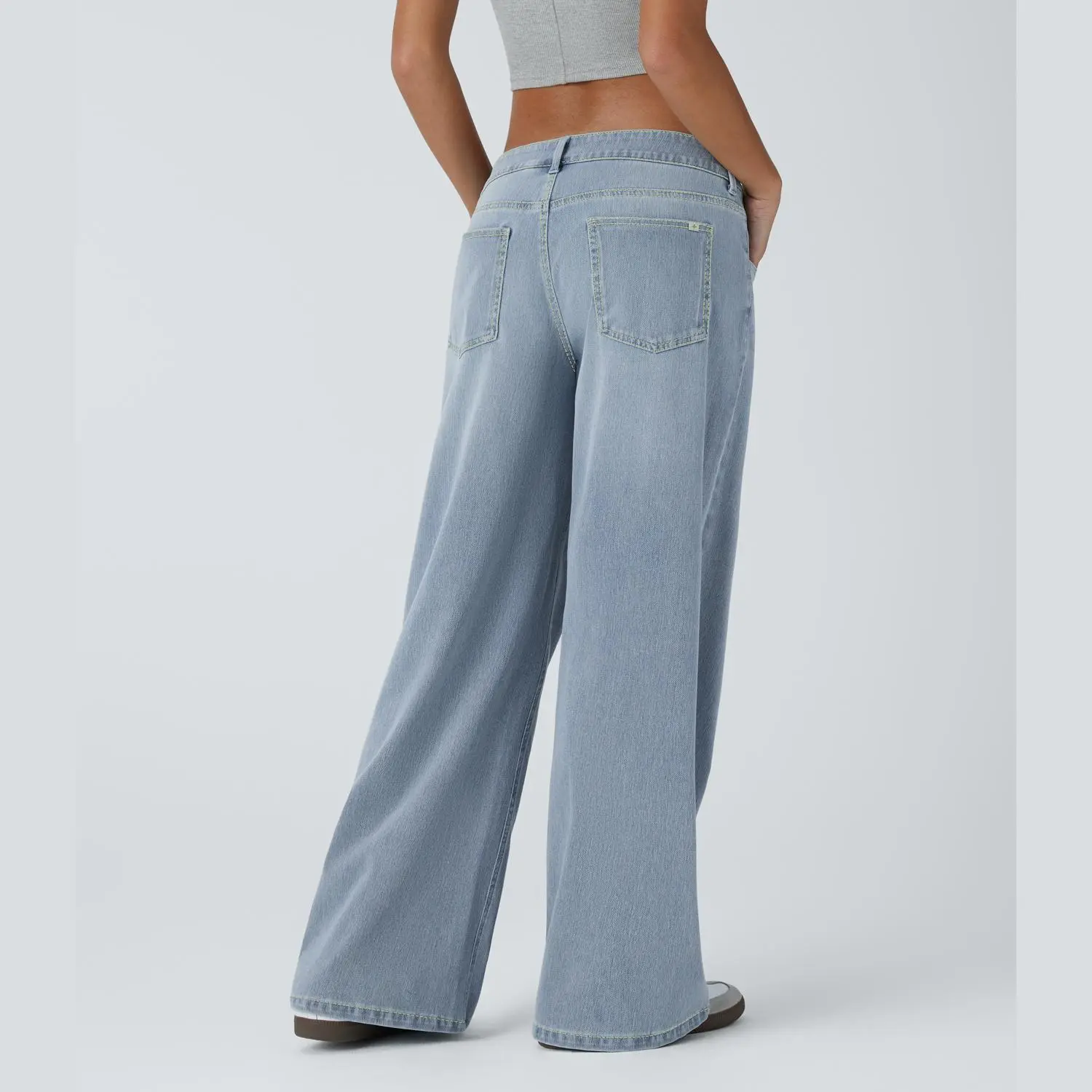 Wide-leg jeans back view with pockets