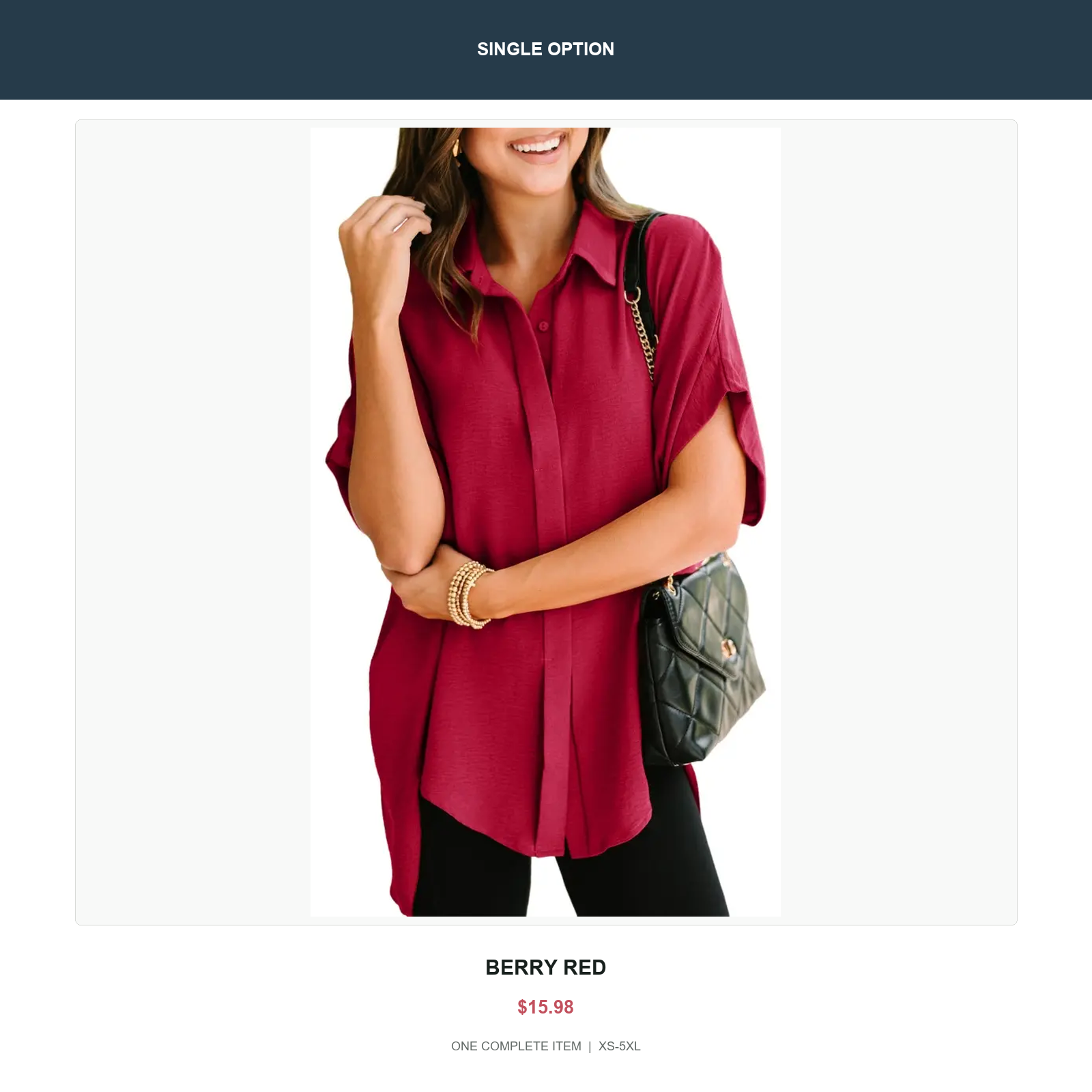 Single oversized v-neck button shirt in Berry Red