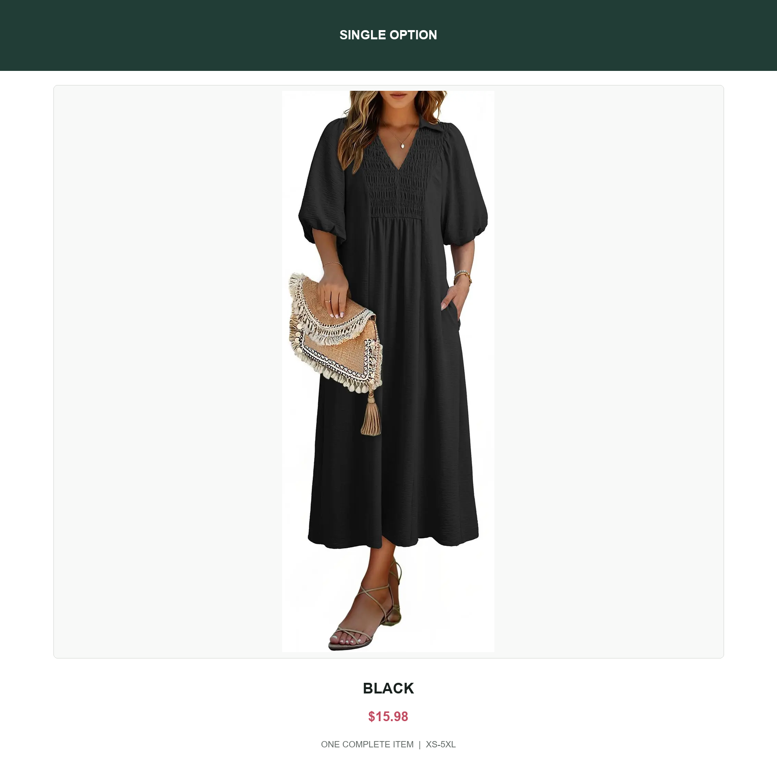 Single smocked v-neck midi dress in Black
