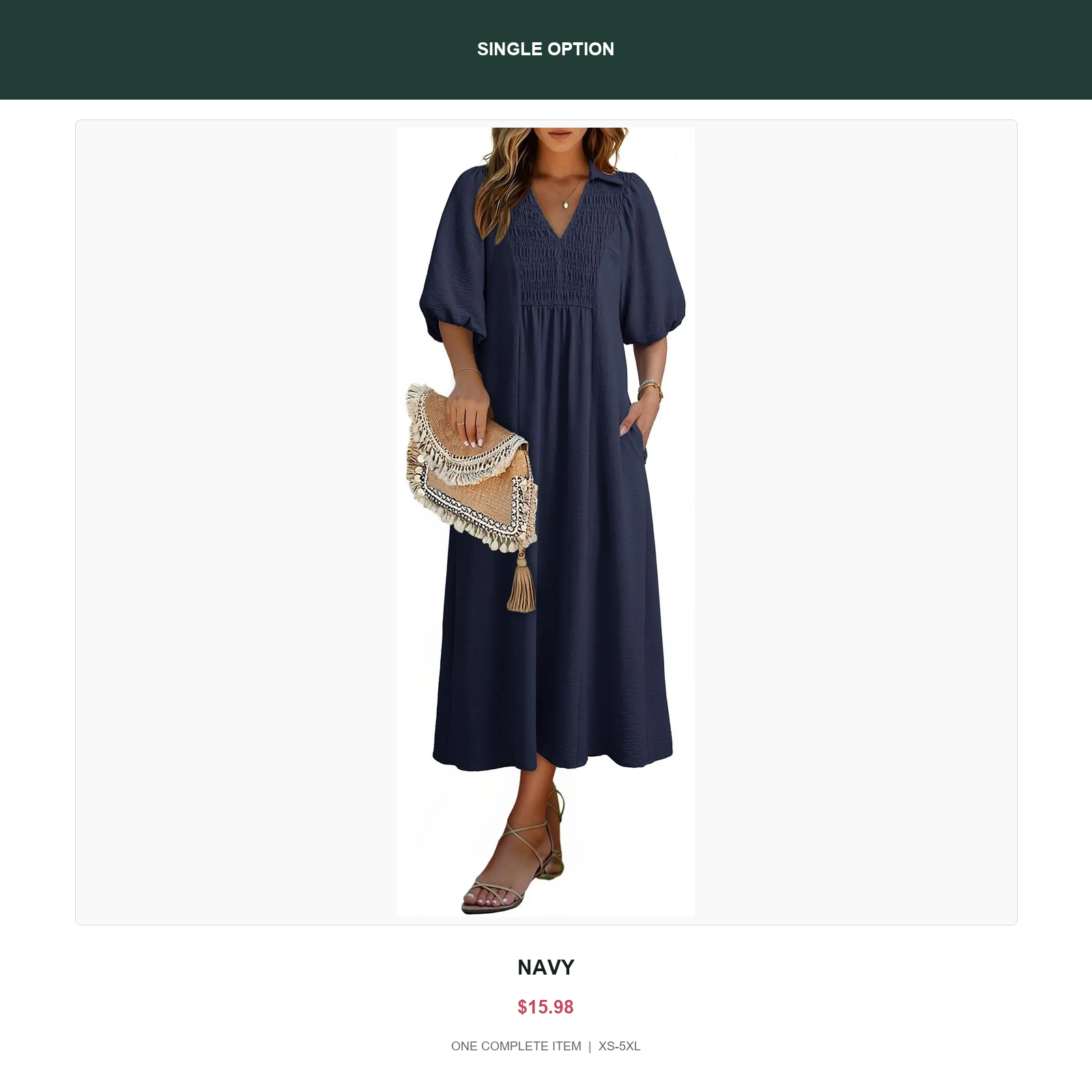 Single smocked v-neck midi dress in Navy