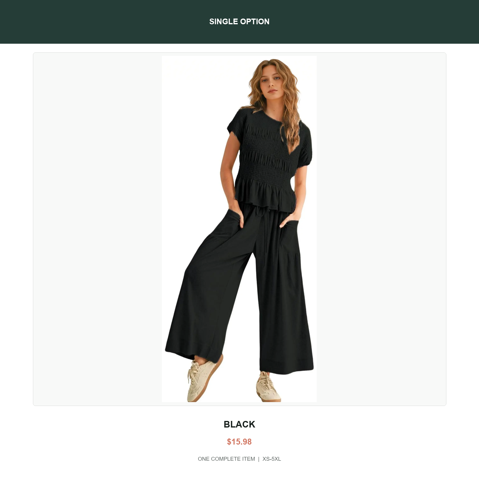 Single smocked two-piece lounge set in Black
