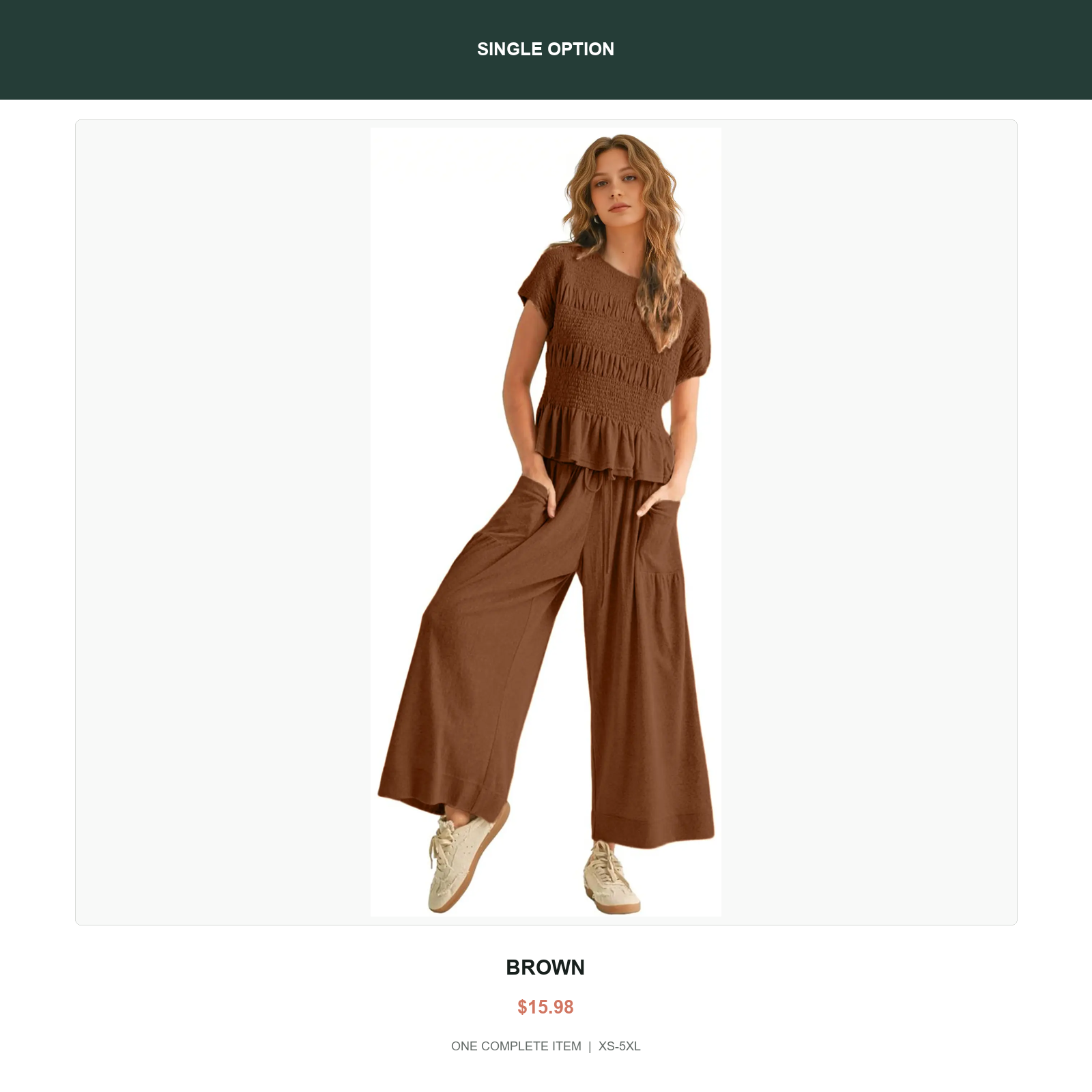 Single smocked two-piece lounge set in Brown
