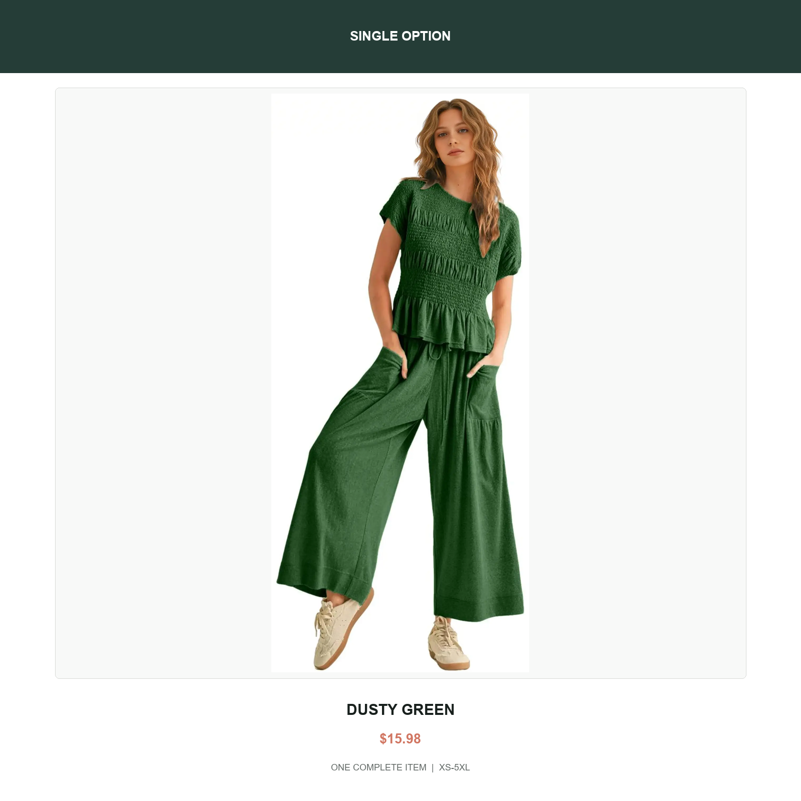 Single smocked two-piece lounge set in Dusty Green
