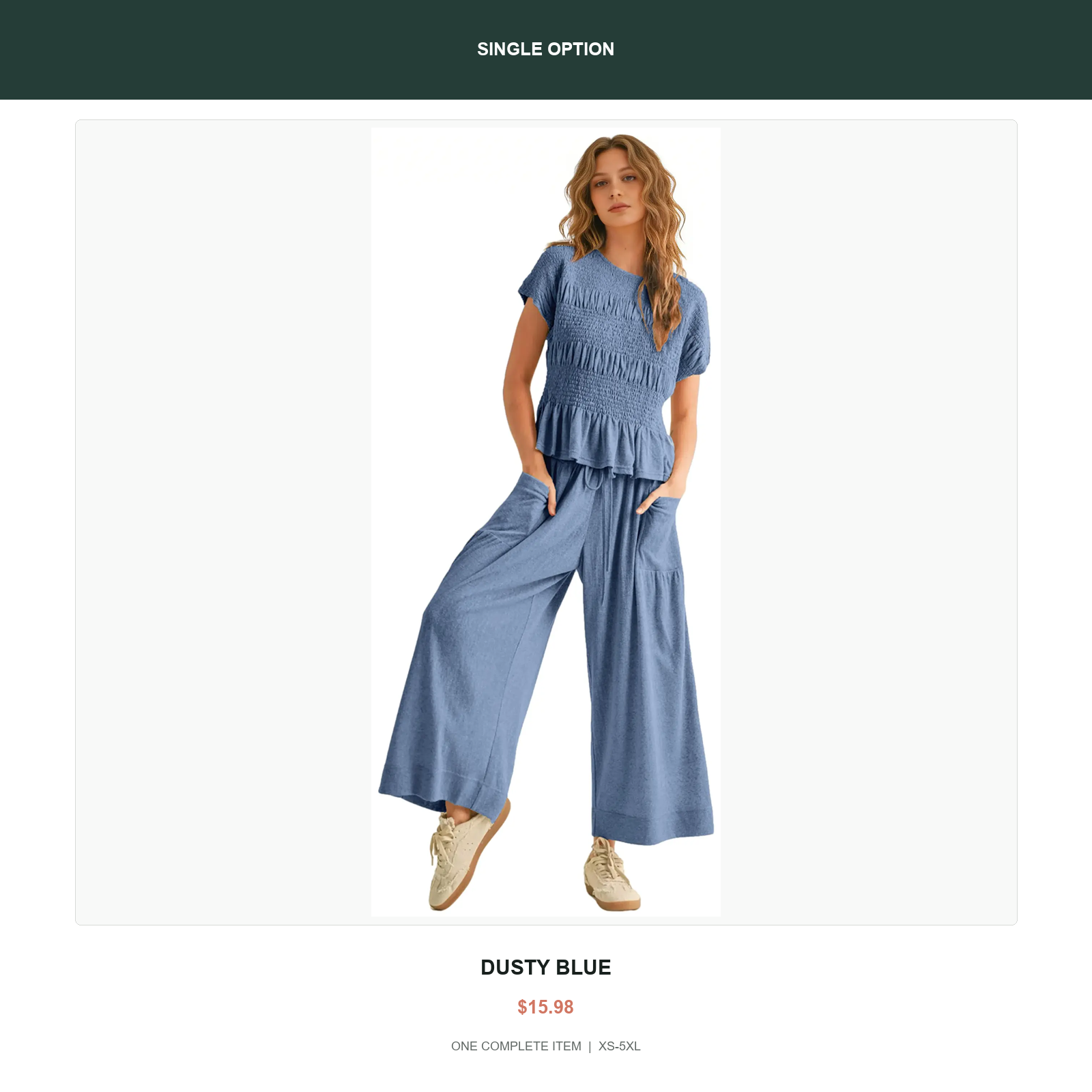 Single smocked two-piece lounge set in Dusty Blue