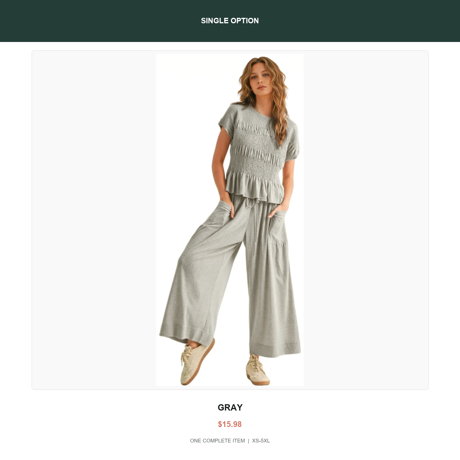Single smocked two-piece lounge set in Gray