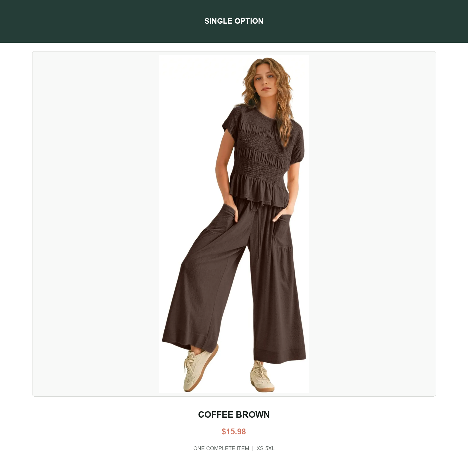 Single smocked two-piece lounge set in Coffee Brown