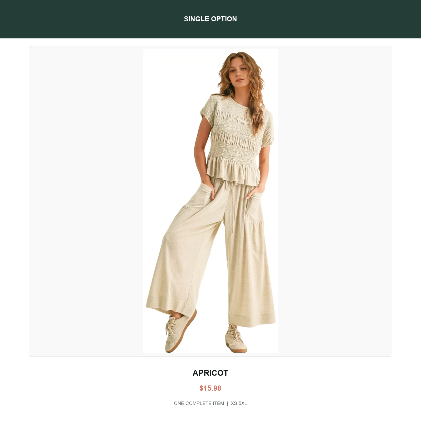 Single smocked two-piece lounge set in Apricot