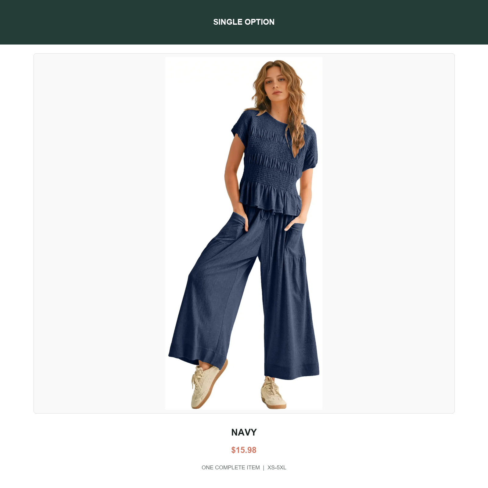 Single smocked two-piece lounge set in Navy