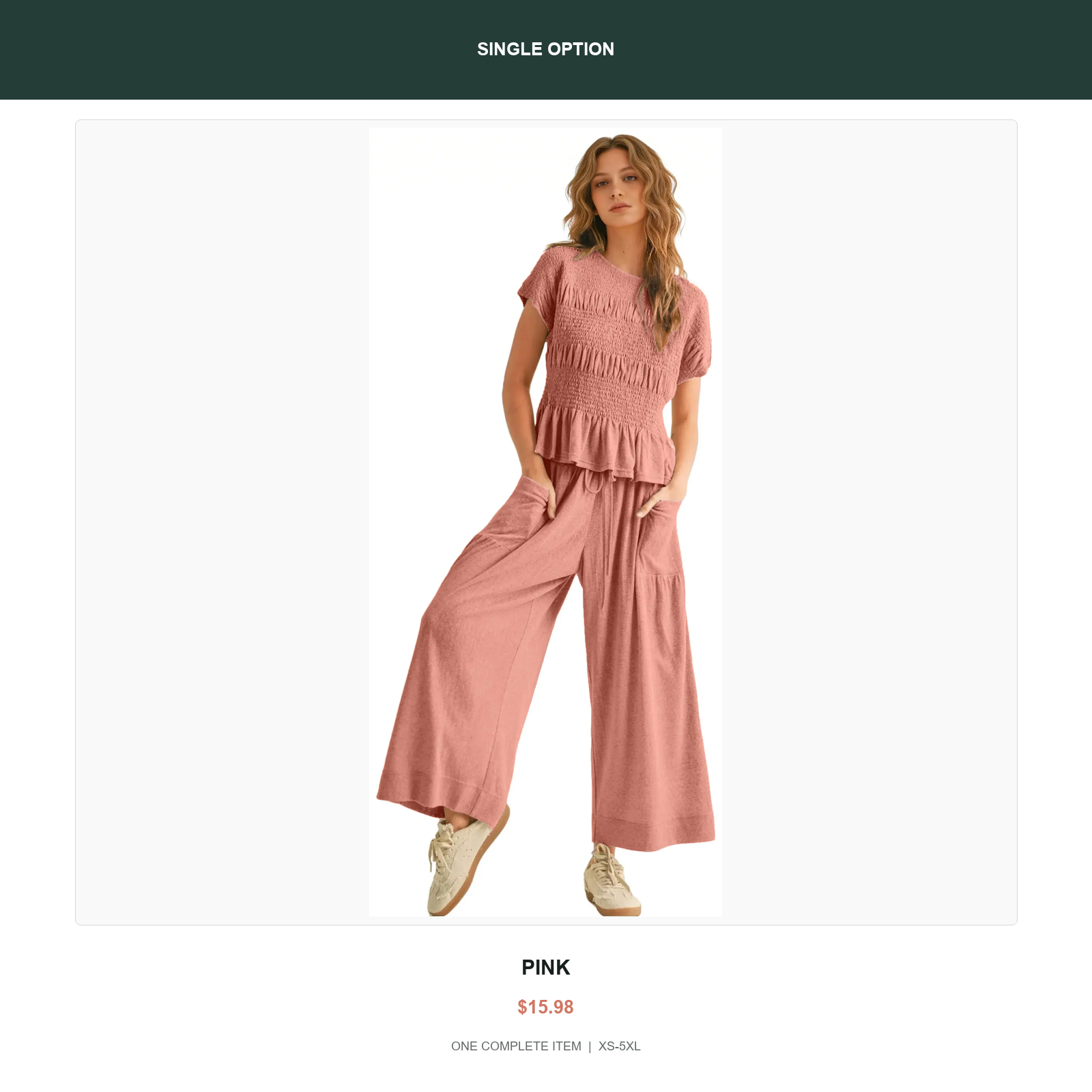 Single smocked two-piece lounge set in Pink