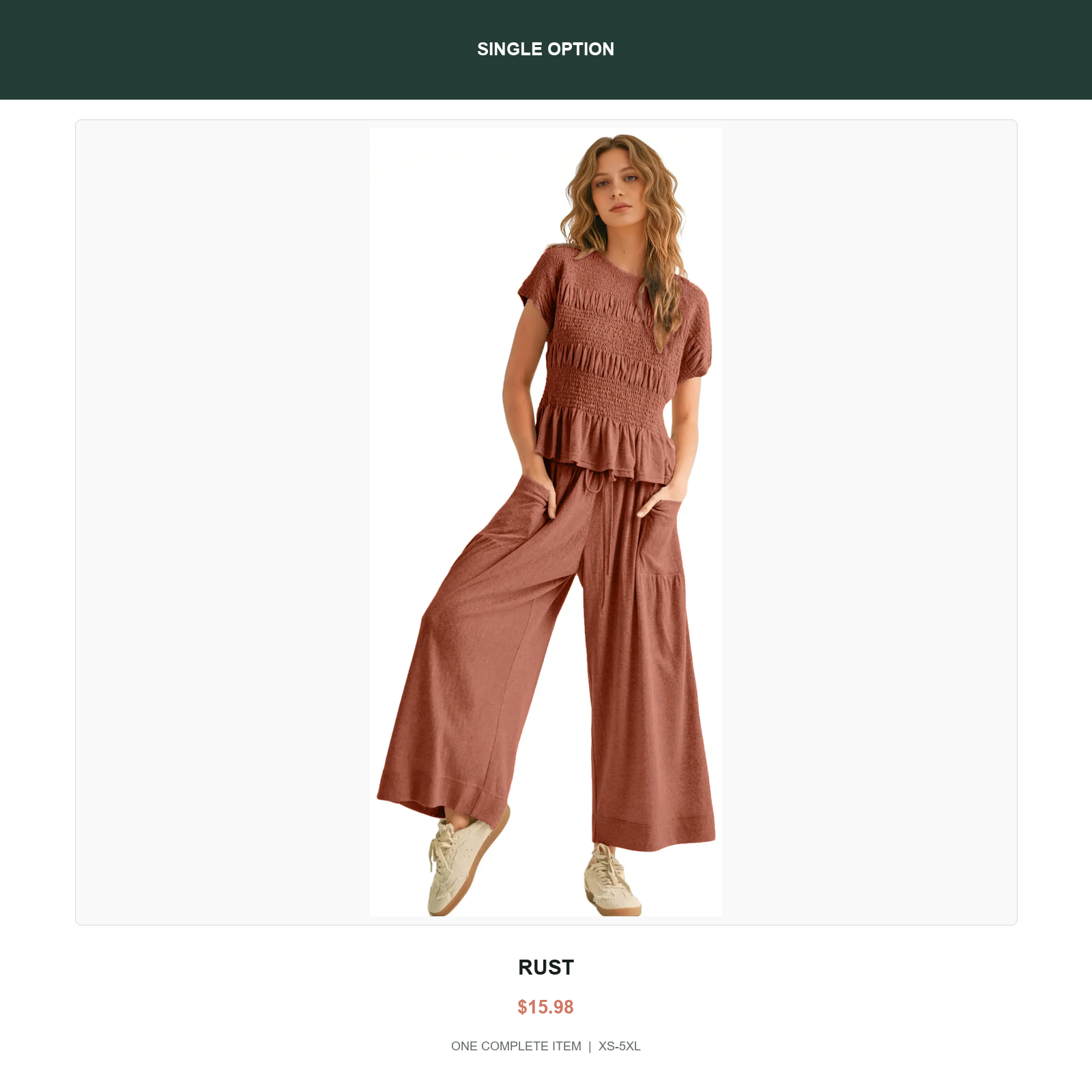 Single smocked two-piece lounge set in Rust