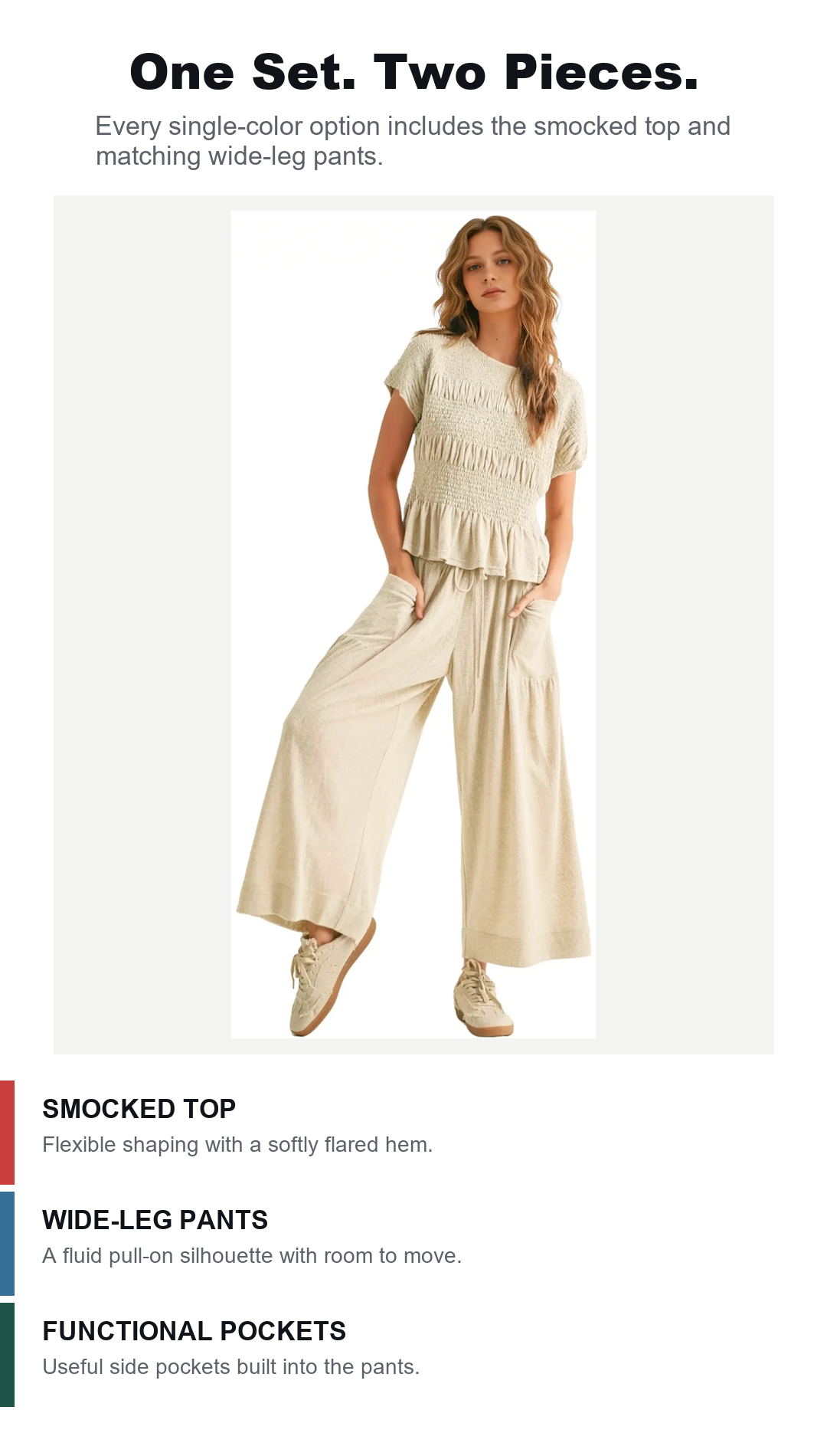 Final complete smocked top and wide-leg pants set