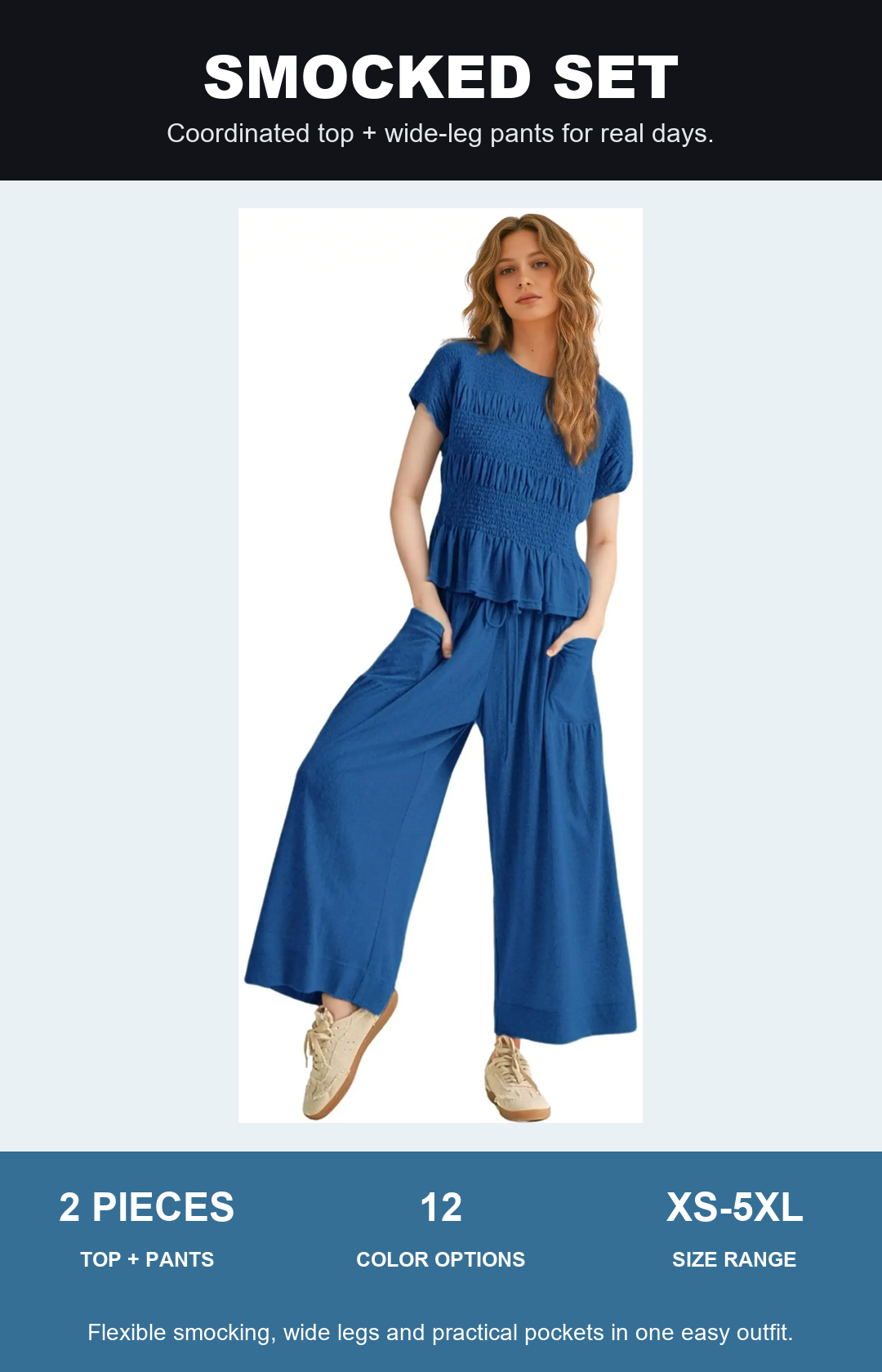 Smocked top and wide-leg pants set final mobile hero