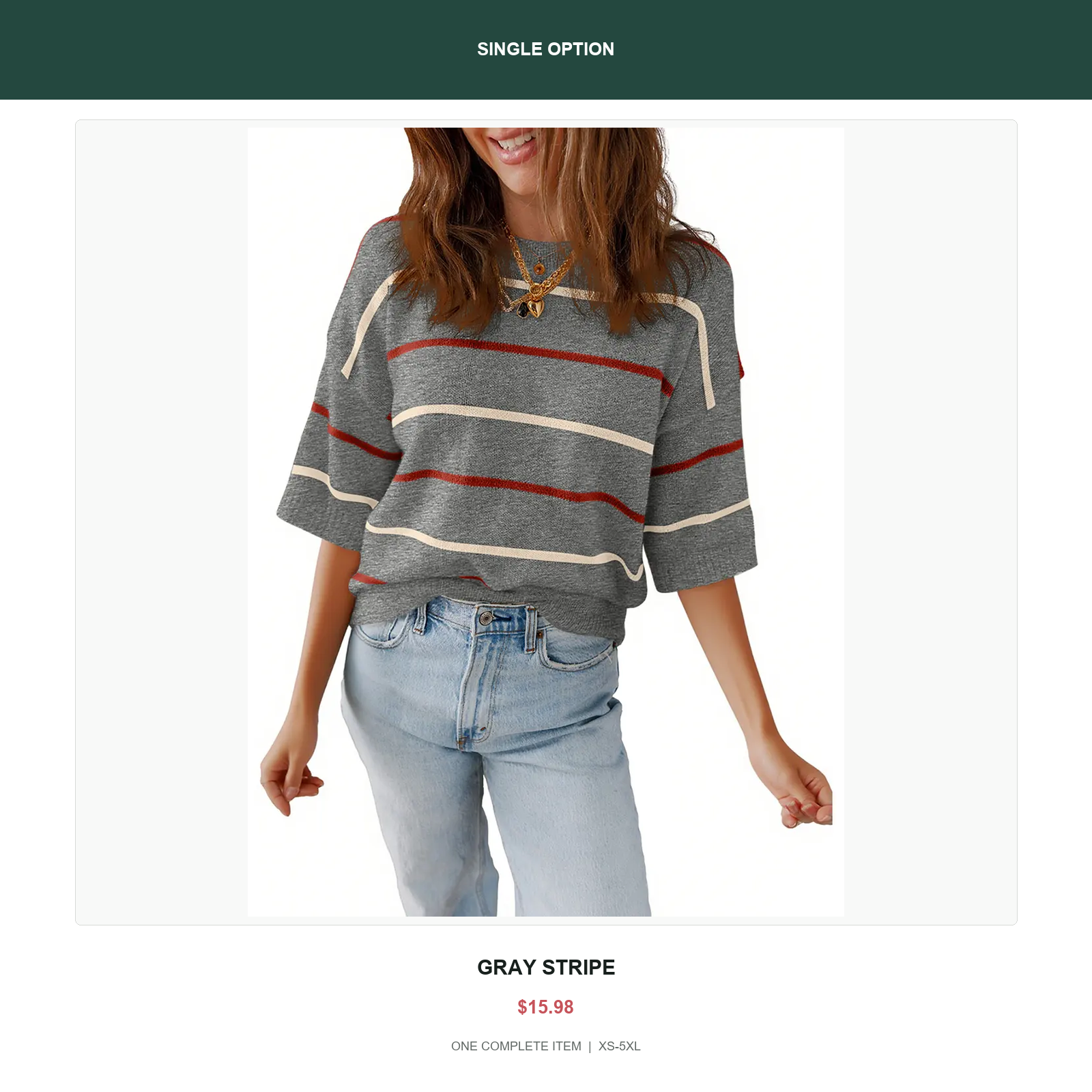 Single relaxed stripe knit top in Gray Stripe
