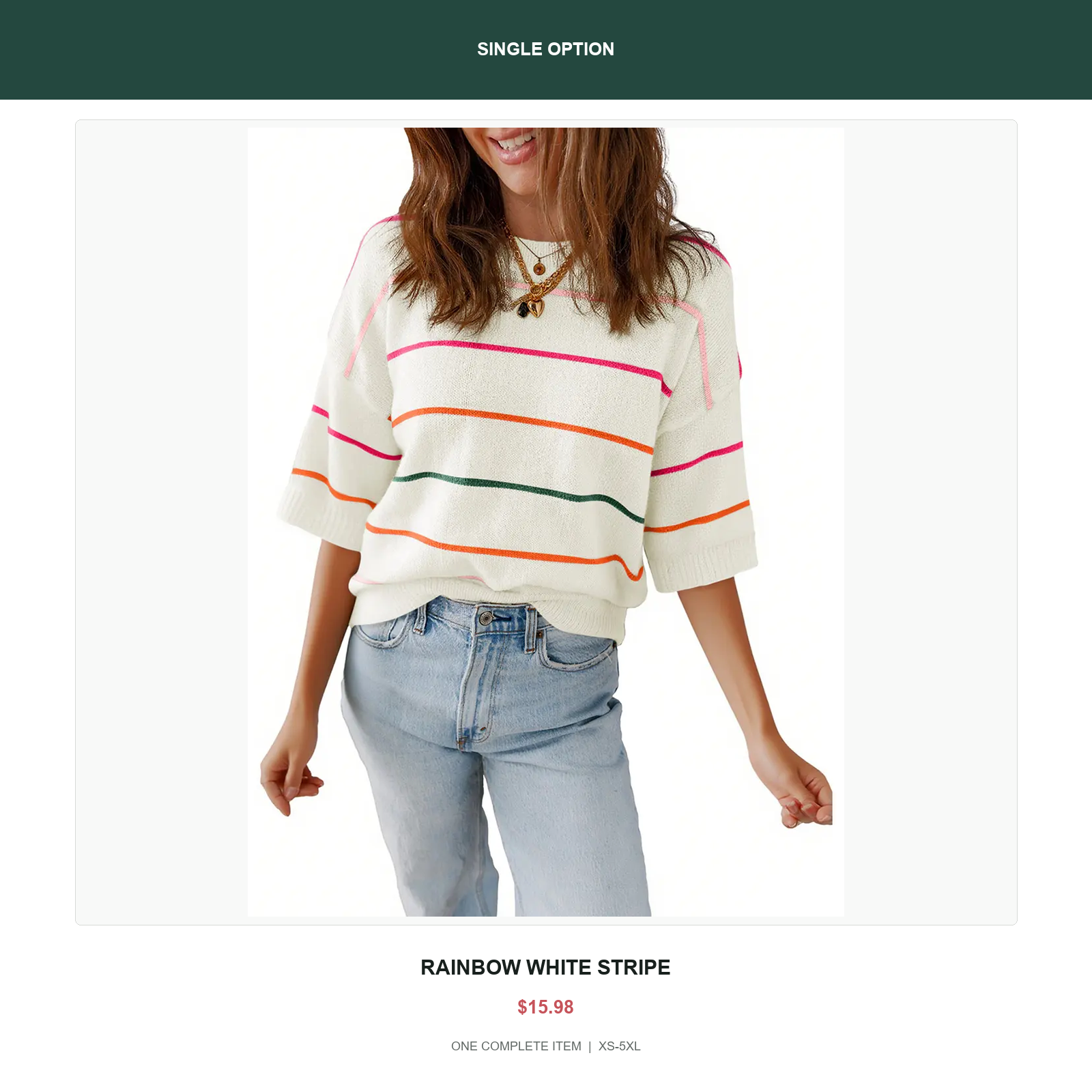 Single relaxed stripe knit top in Rainbow White Stripe