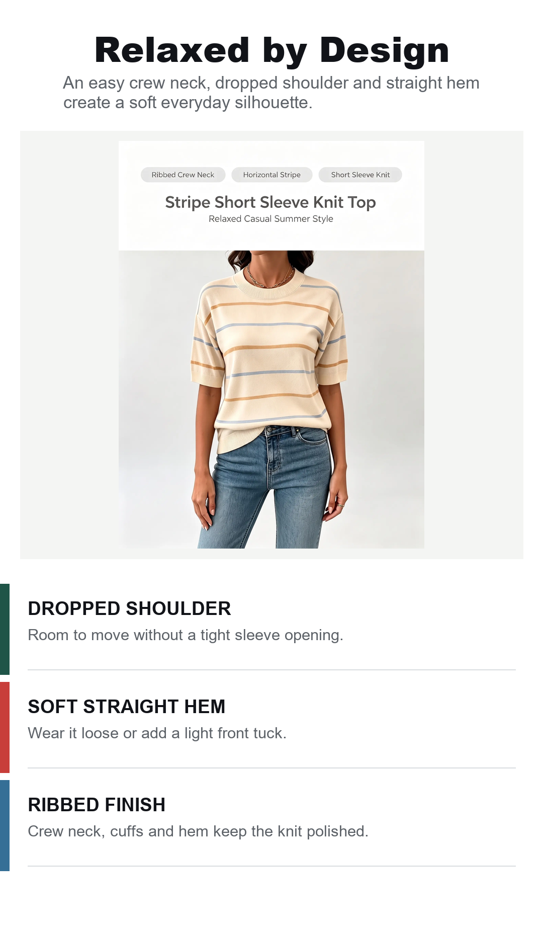 Relaxed stripe knit top final fit and silhouette
