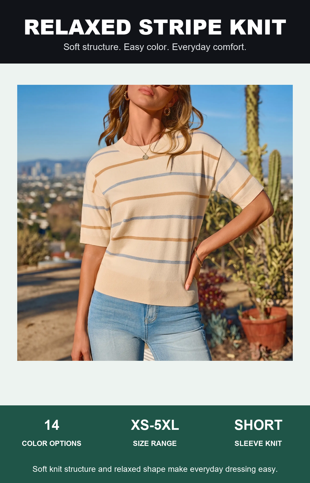 Relaxed striped short-sleeve knit top final mobile hero