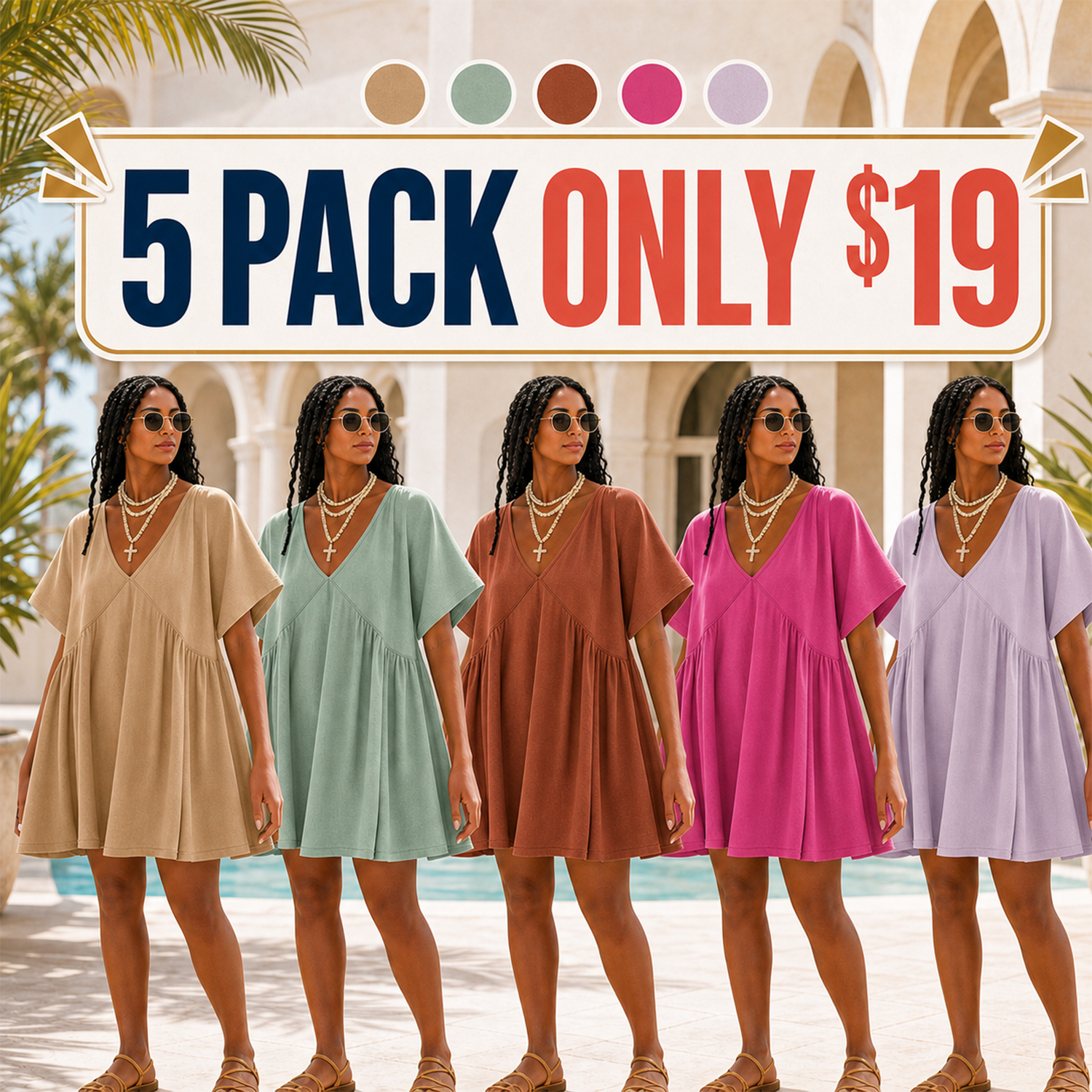 Women's Summer Mini Dress - Casual V Neck Sundress
