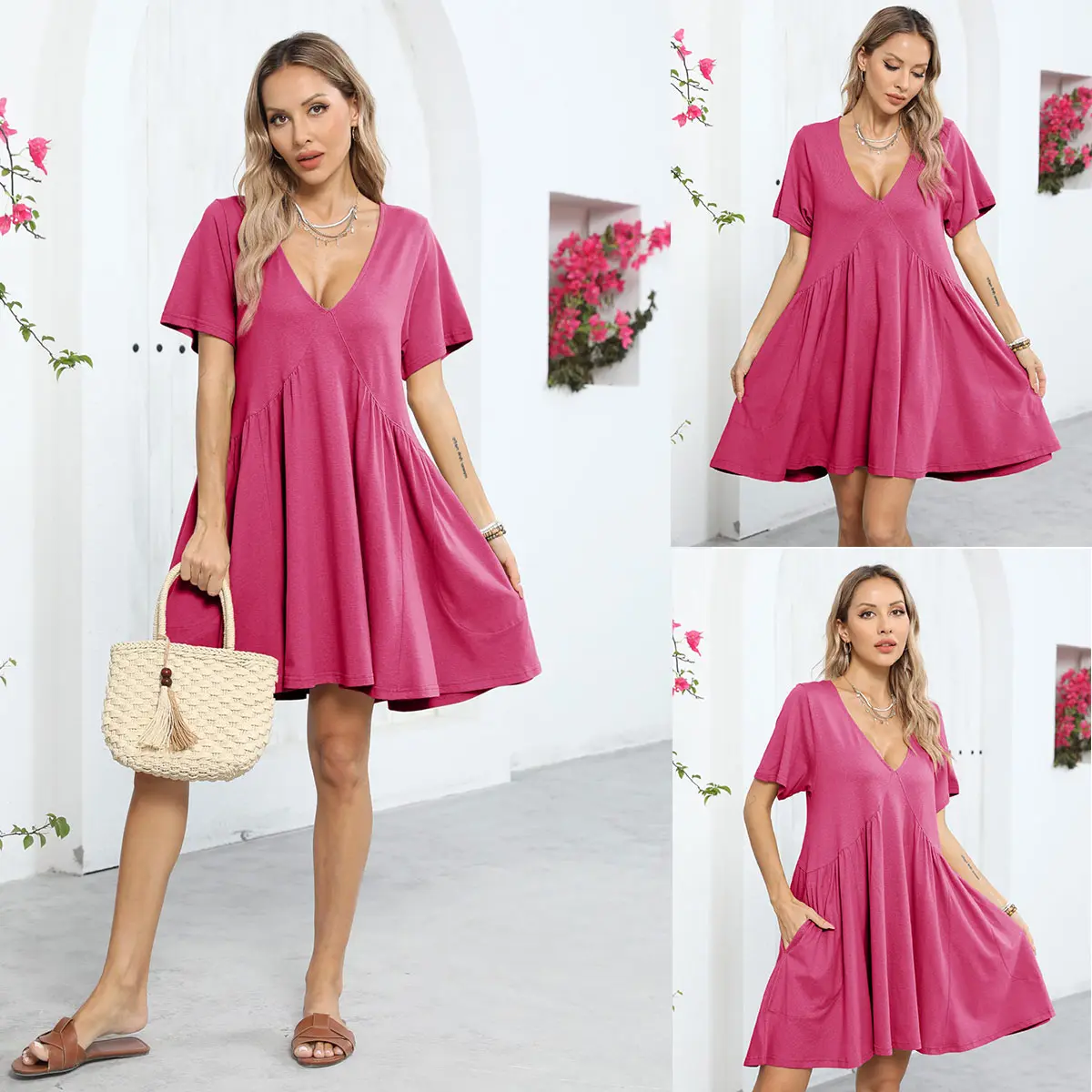 Women's Summer Mini Dress - Casual V Neck Sundress