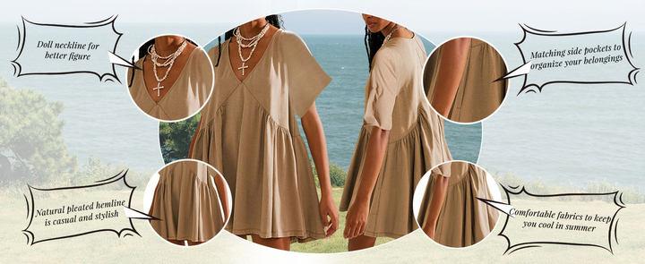 SCUSTY Women's Summer Summervibes Mini Dress Casual Short Sleeve Loose V Neck Flowy Sundress Vacation Tshirt Sun Dress