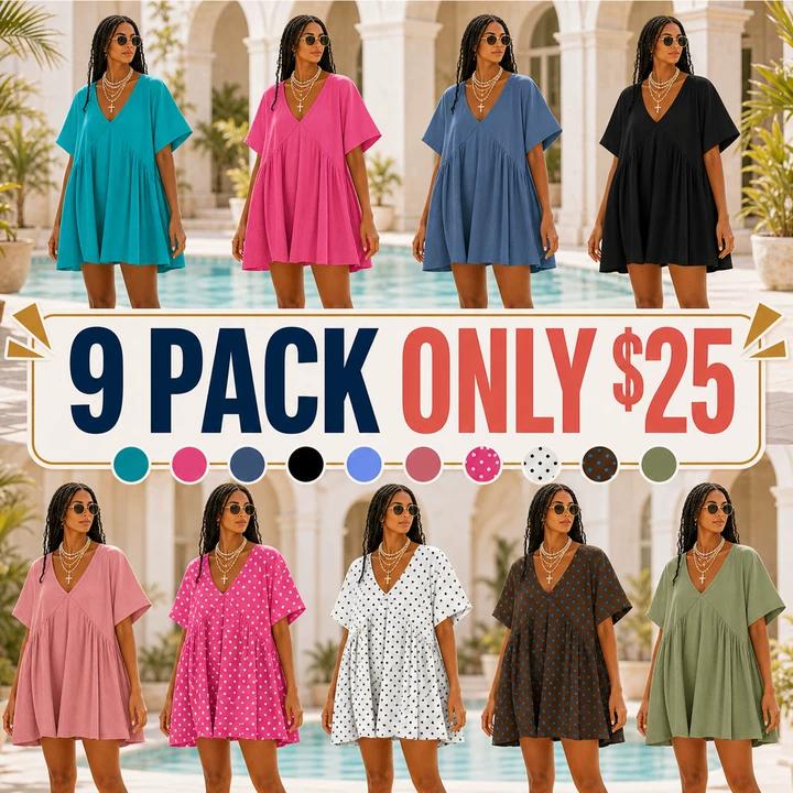 Women's Summer Mini Dress - Casual V Neck Sundress