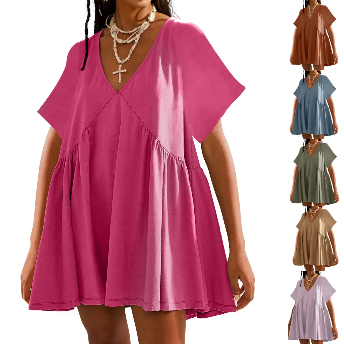 Women's Summer Mini Dress - Casual V Neck Sundress