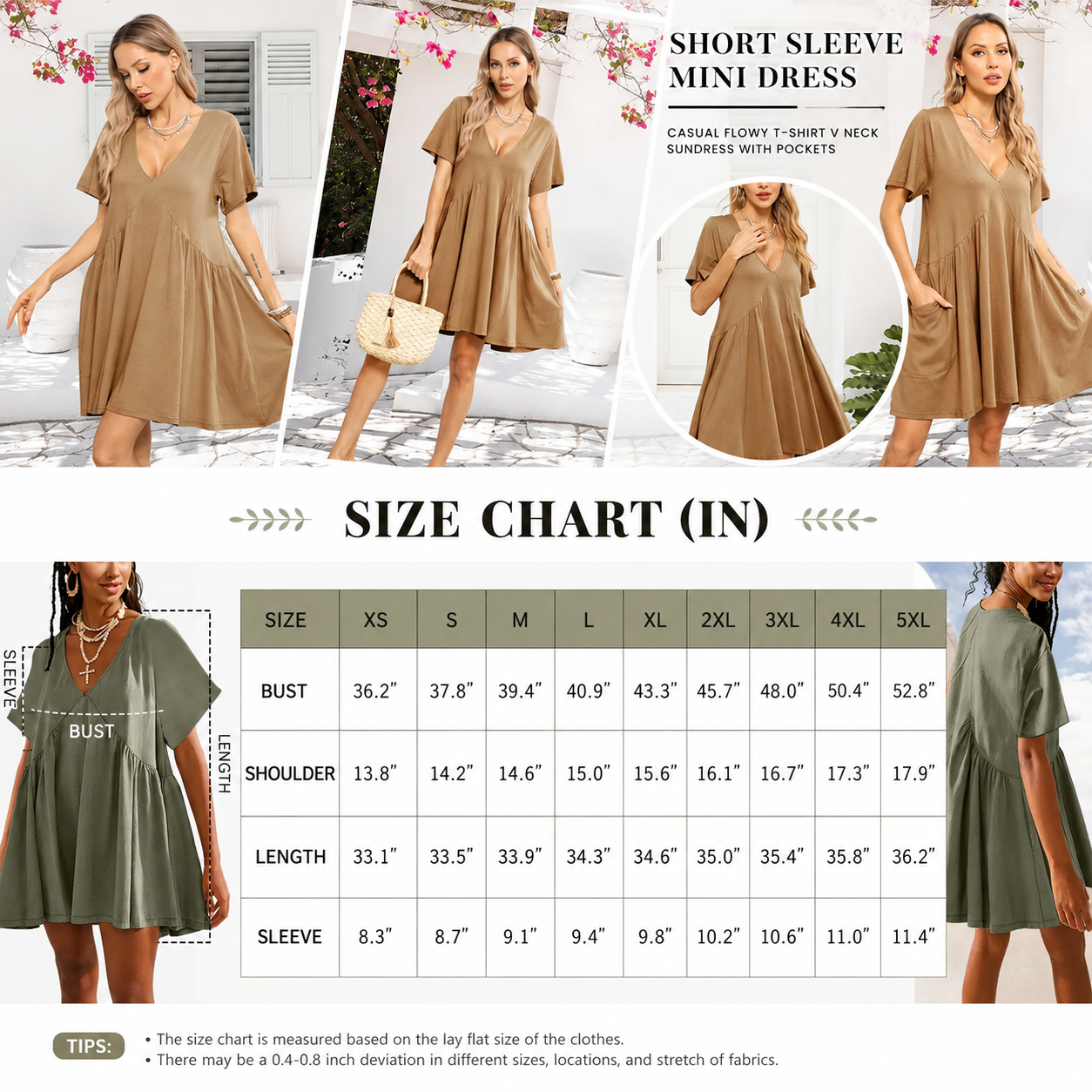 Women's Summer Mini Dress - Casual V Neck Sundress