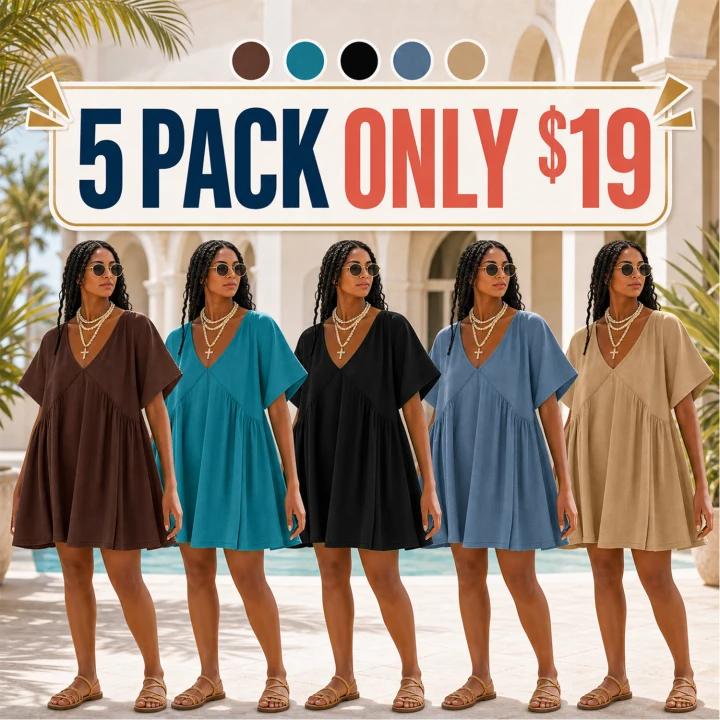Women's Summer Mini Dress - Casual V Neck Sundress