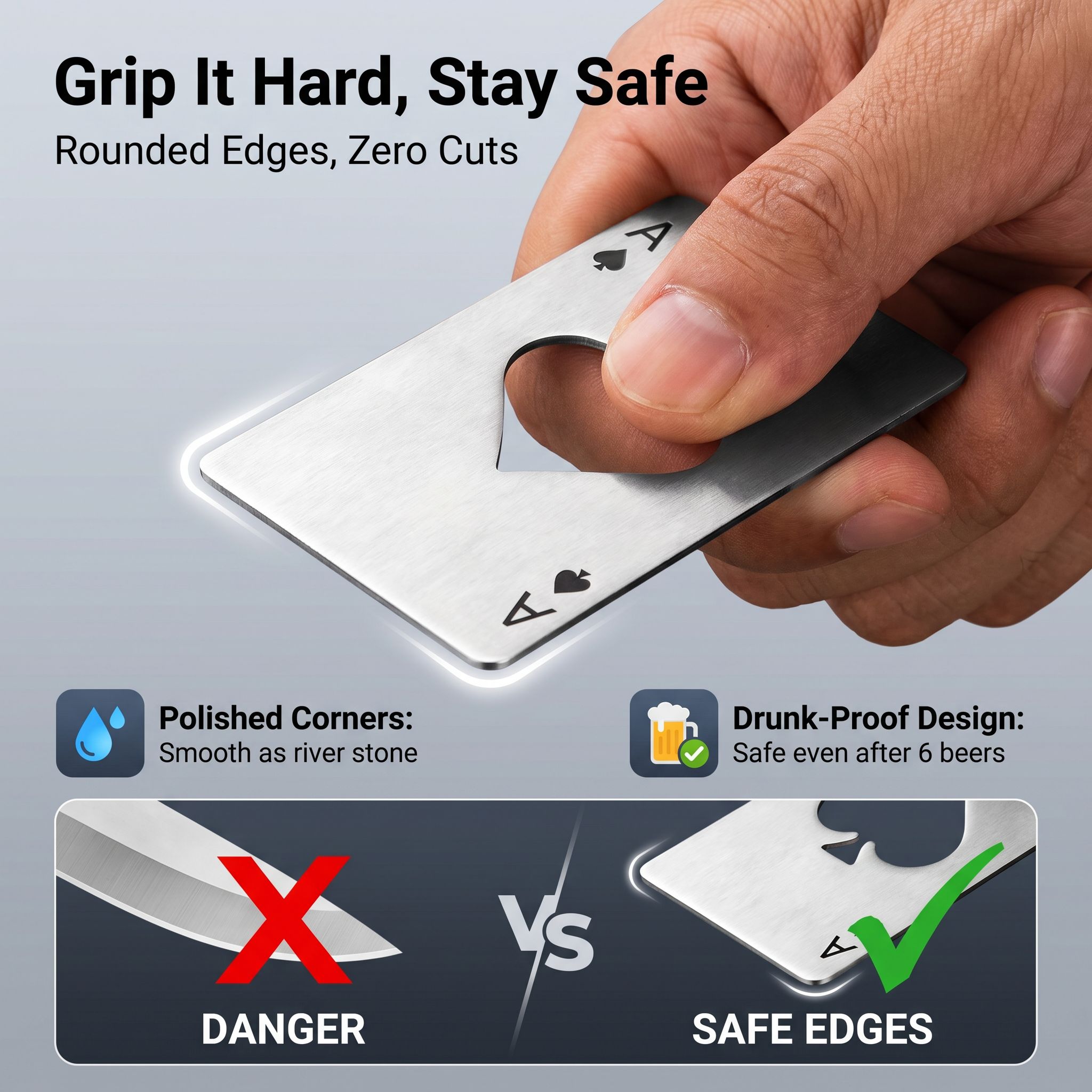 Playing Card Shaped Stainless Steel Bottle Opener Credit Card Style