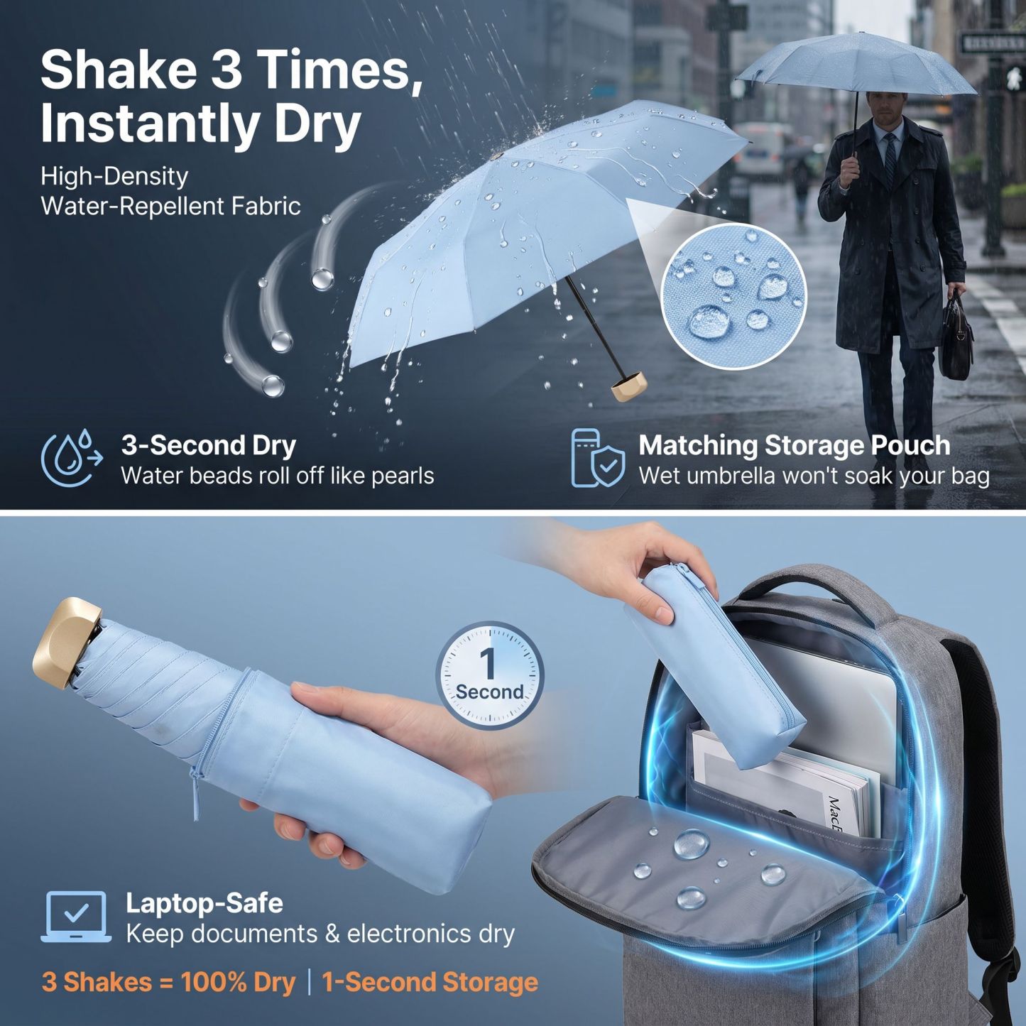 Black Vinyl Folding Pocket Umbrella