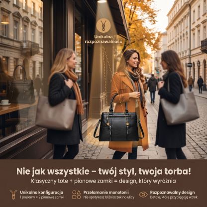 Elegancka, retro damska torba typu tote – duża pojemność, na ramię i przez ramię