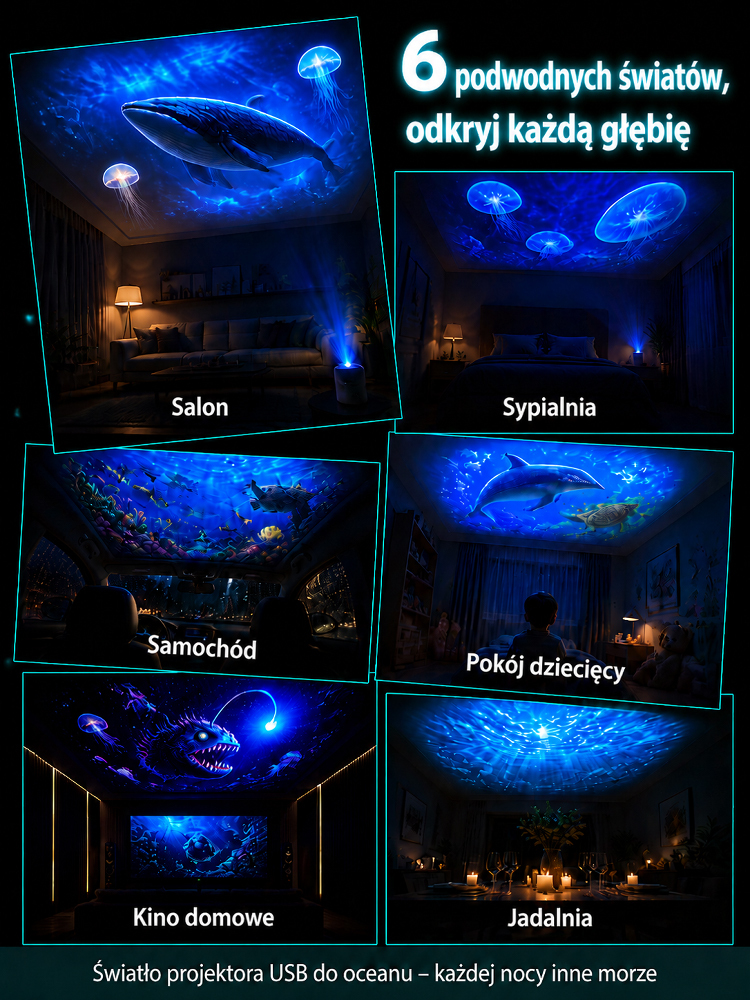 Projektor Oceaniczny świetlny 5D 2 w 1,Tworzy Magiczny Podwodny Świat!