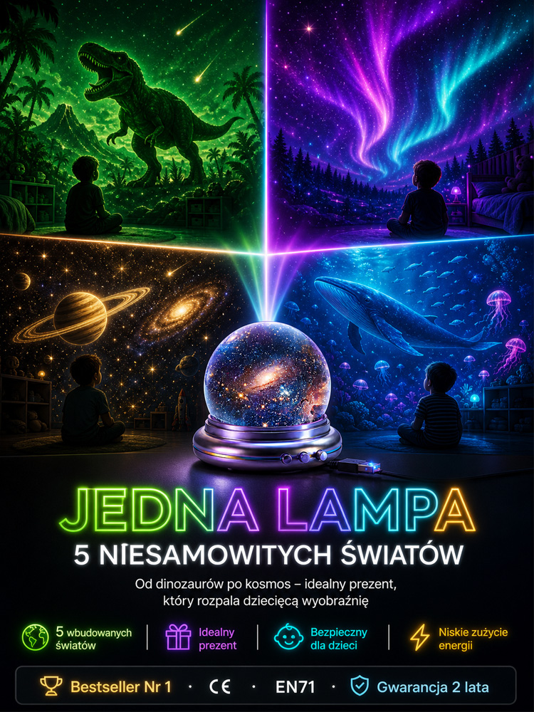 Holograficzny Projektor Oceaniczny 5D 4K HD USB Złota Soczewka K9, Cicha Praca 0dB