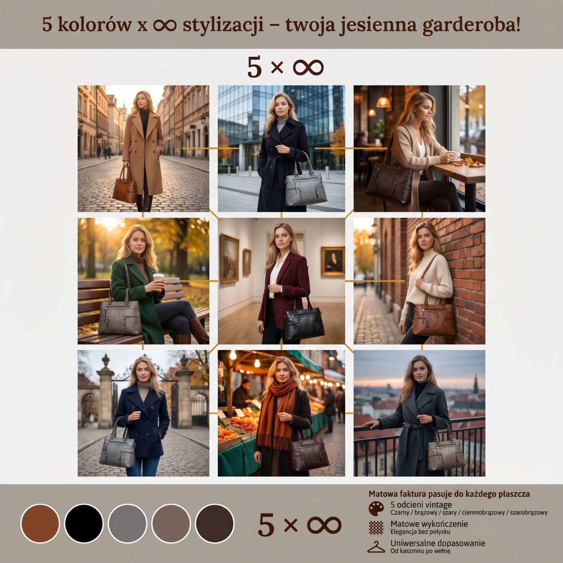 Elegancka, retro damska torba typu tote – duża pojemność, na ramię i przez ramię