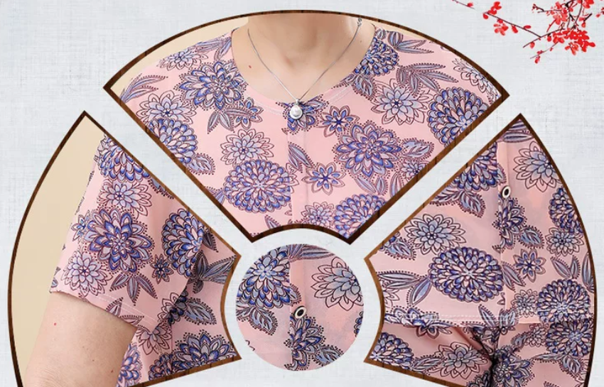 Elderly women's 60-70 year old summer suit short sleeved grandmother summer suit two-piece set 80 year old women's clothing
