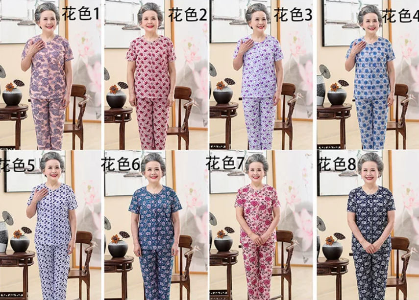 Elderly women's 60-70 year old summer suit short sleeved grandmother summer suit two-piece set 80 year old women's clothing
