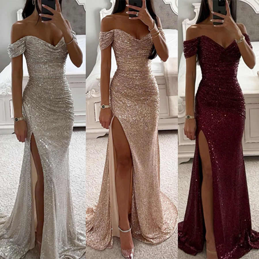 Trendy Floor-Length Wedding Guest European American New Party Sequin MOQ 10pcs