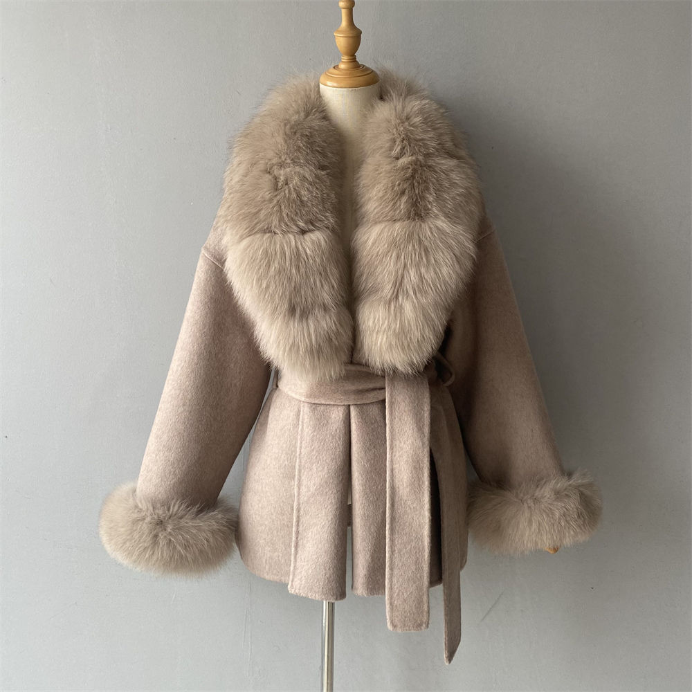  Real Fox Fur Collar Cuffs Handmade Double Faced Wool Coats 200