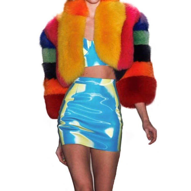 Fashion Colorful Genuine Fox Fur Bomber Jacket 2pcs 546