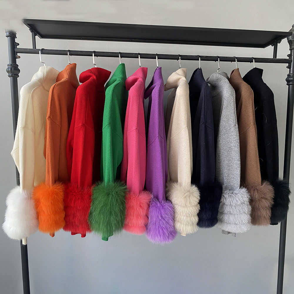 Solid Color Light Weight Knit Women's Wool Coat Real Fox Fur  3 PCS