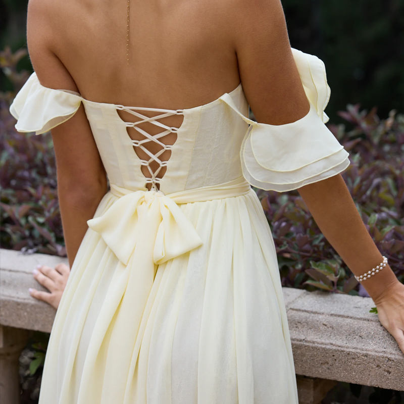  Elegant Off Shoulder Ruffle Chiffon Maxi Dress 10pcs