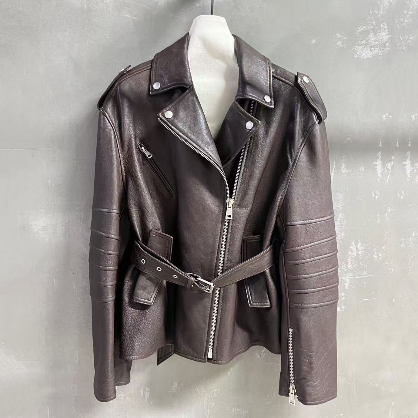 Genuine Leather Coat Motorbike 2PCS