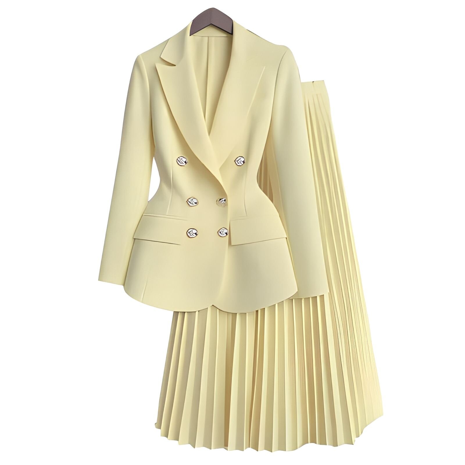 Double Breasted Blazer High Waist Pleated Midi Skirt  MOQ 10PCS